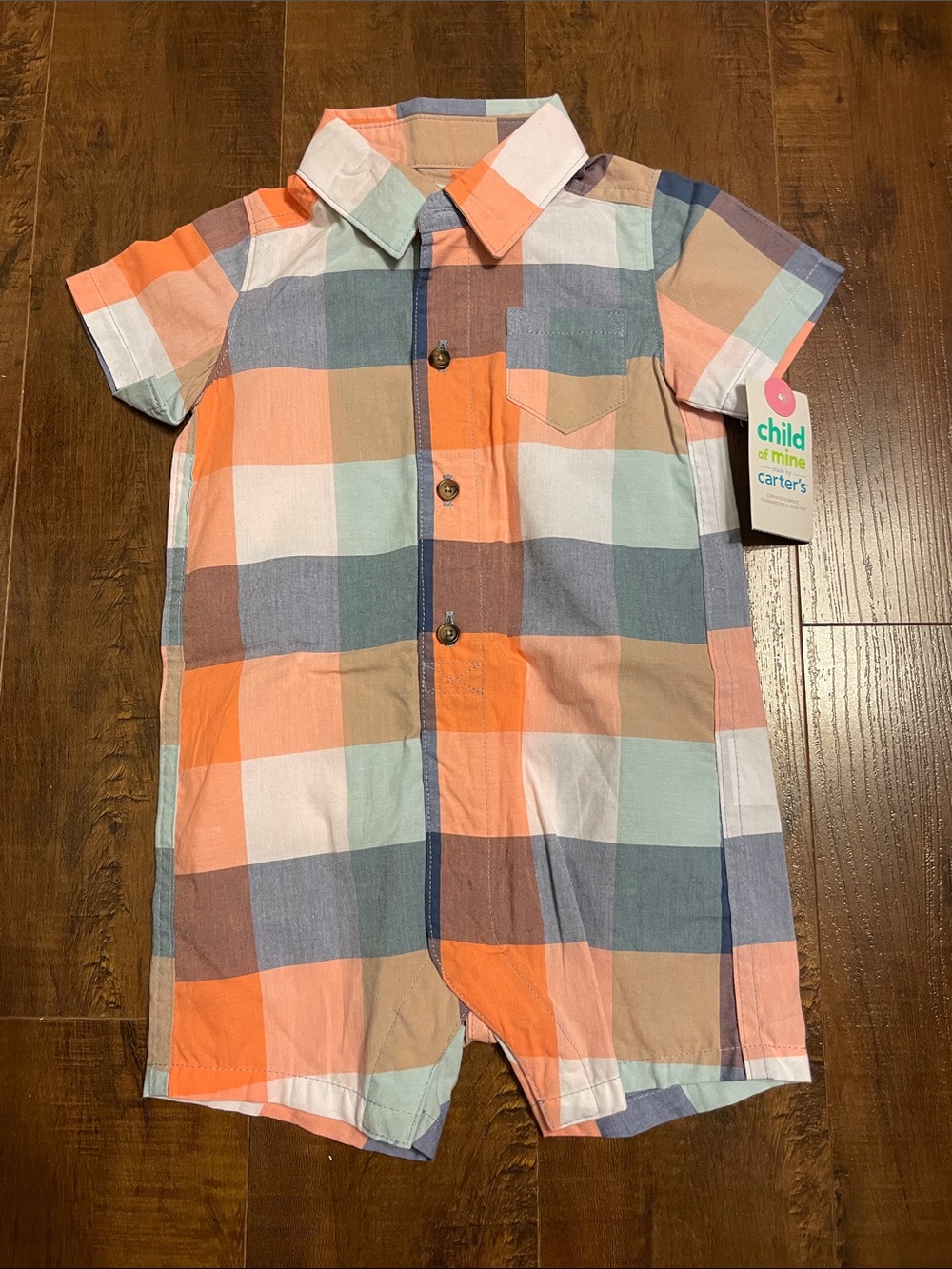 Carters child of mine Plaid Shortall in Orange, Blue, Cream
